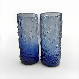 Vintage Neiman Marcus Cobalt Blue Fruit Tumblers Drinking Glasses Set of 2